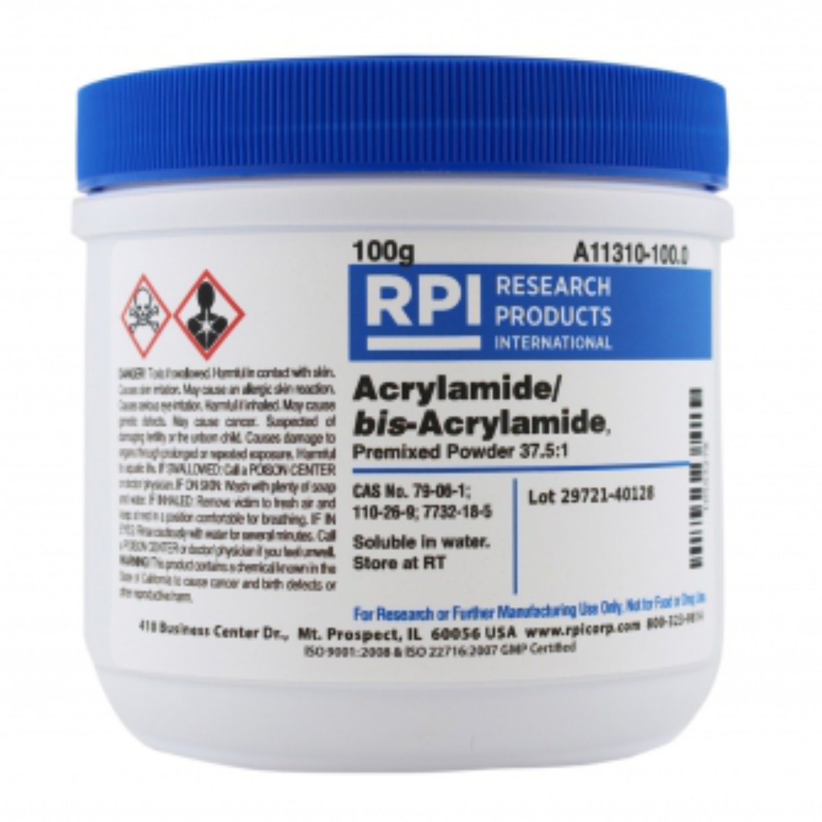 Acrylamide/bis-Acrylamide, Premixed Powder 37.5:1 Ratio, 100 Grams CAS# 79-06-1, 110-26-9