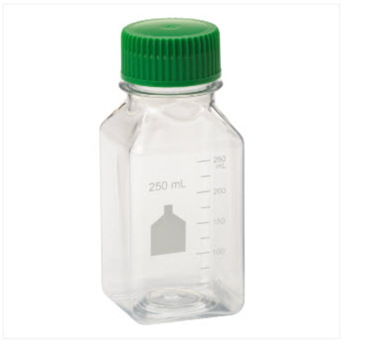 250mL Media Bottle, Square, PET, Individually Wrapped, Sterile
