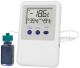 Temperatrue monitoring device with buffered probe in product simulated solution