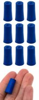 Solid blue neoprene stoppers: Bottom 8mm Top 10.5mm Length 20mm Made from long lasting neoprene rubber, oil resistant, Use up to temps of 250°F / 120°C Pack of 10