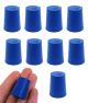 Solid blue neoprene stoppers: Bottom 17mm Top 20mm Length 26mm Made from long lasting neoprene rubber, oil resistant, Use up to temps of 250°F / 120°C Pack of 10