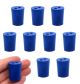 Blue neoprene stoppers with 2 holes (5 mm dia): Bottom 18mm Top 21mm Length 26mm Made from long lasting neoprene rubber, oil resistant, Use up to temps of 250°F / 120°C Pack of 10