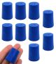 Solid blue neoprene stoppers: Bottom 19mm Top 22mm Length 28mm Made from long lasting neoprene rubber, oil resistant, Use up to temps of 250°F / 120°C Pack of 10