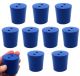 Blue neoprene stoppers with 2 holes (5 mm dia): Bottom 38mm Top 42mm Length 40mm Made from long lasting neoprene rubber, oil resistant, Use up to temps of 250°F / 120°C Pack of 10