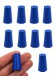 Solid blue ASTM neoprene stoppers: ASTM Size: #00 Bottom 10mm Top 15mm Length 25mm Made from long lasting neoprene rubber, oil resistant, Use up to temps of 250°F / 120°C Pack of 10