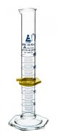 Cylinder Measuring Graduated, cap. 25ml., class 'A', Hex. base with spout, borosilicate glass, Blue Graduation with plastic guard