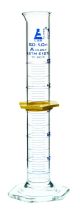 Cylinder Measuring Graduated, cap. 50ml., class 'A', Hex. base with spout, borosilicate glass, Blue Graduation with plastic guard