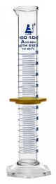 Cylinder Measuring Graduated, cap. 100ml., class 'A', Hex. base with spout, borosilicate glass, Blue Graduationwith plastic guard
