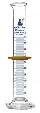 Cylinder Measuring Graduated, cap. 100ml., class 'B', Hex. base with spout, borosilicate glass, Blue Graduation with plastic guard
