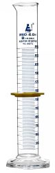 Cylinder Measuring Graduated, cap. 250ml., class 'B', Hex. base with spout, borosilicate glass, Blue Graduation with plastic guard