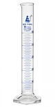 Cylinder Measuring Graduated, cap. 50ml., class 'B', Hex. base with spout, borosilicate glass, Blue grad