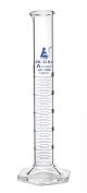 Cylinder Measuring Graduated, cap. 25ml., class 'A', Hex. base with spout, borosilicate glass - Blue writing