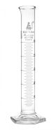 Cylinder Measuring Graduated, cap. 50ml., class 'A', Hex. base with spout, borosilicate glass - white writing