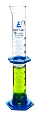 Cylinder Measuring Graduated, cap. 100ml., class 'B', detachable plastic hex. base with spout and protection collar, borosilicate glass