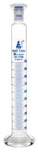 Cylinder Measuring Graduated, cap. 100ml., class 'B', glass round base with spout, complete with interchangeable polypropylene stopper, borosilicate glass