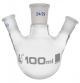 Flask Distilling round bottom, cap. 100ml, borosilicate glass, three neck at angle, centre socket 24/29, side socket 14/23