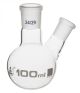 Flask with round bottom, cap. 100ml, borosilicate glass, one oblique neck with joint, socket 24/29, side socket 14/23