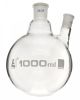 Flask with round bottom, cap. 1000ml, borosilicate glass, one oblique neck with joint, socket 24/29, side socket 19/26
