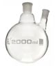 Flask with round bottom, cap. 2000ml, borosilicate glass, one oblique neck with joint, socket 34/35, side socket 19/26