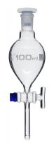 Funnel Separating - Pear shaped, cap. 100ml, Socket size 19/26, borosilicate glass with interchangeable plastic stopper and glass stopcock