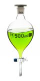 Funnel Separating - Pear shaped, cap. 500ml, Socket size 24/29, borosilicate glass with interchangeable plastic stopper and glass stopcock