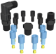 EZwaste® HPLC Solvent Waste System, Replacement Fittings, Six (6x) Blue Nut and Yellow Ferrule for 1/8 Inch OD, Six (6x) Black Plug for 1/8 Inch OD Port, Elbow and Straight Fittings for Carbon Filter, Black Plug for Carbon Filter Port, 1/PK, 1/EA