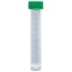 Transport Tube, 10mL, with Separate Green Screw Cap, PP, Conical Bottom, Self-Standing, Molded Graduations