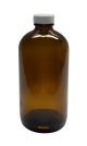16 oz, 500mL Amber Boston Round Bottle,75x168mm, 28-400mm Thread