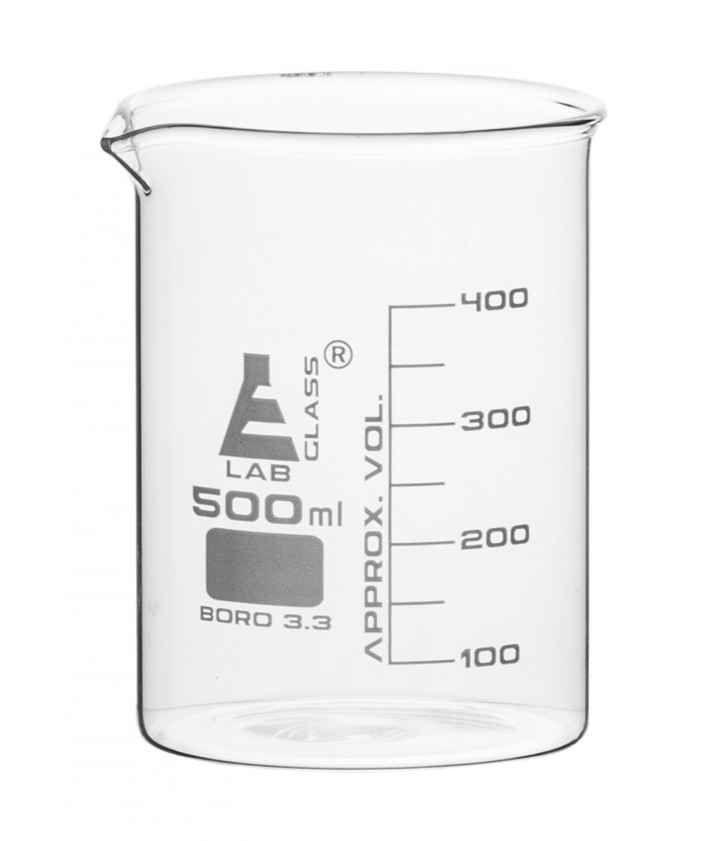 500ml Beaker Low form, with spout made of borosilicate glass, graduated,