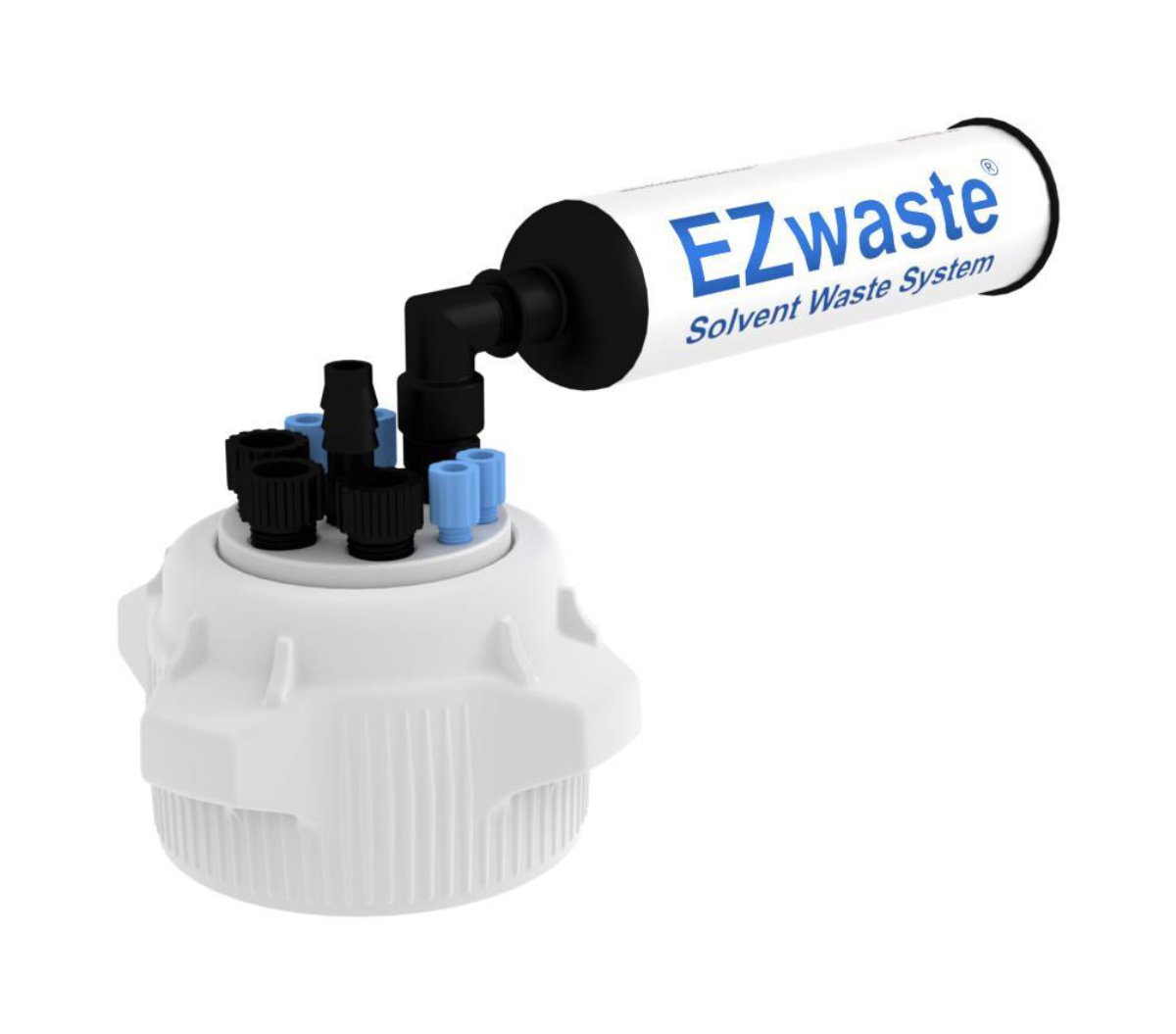 EZwaste® HPLC Solvent Waste System, Cap-Only Assembly, 83mm (83B) VersaCap with Four (4x) Ports for 1/16 Inch O.D. Tubing; Three (3x) Ports for 1/4 Inch O.D. Tubing; One (1x) Hose Barb Port for 1/4 or 3/8 Inch I.D. Tubing, 1/EA