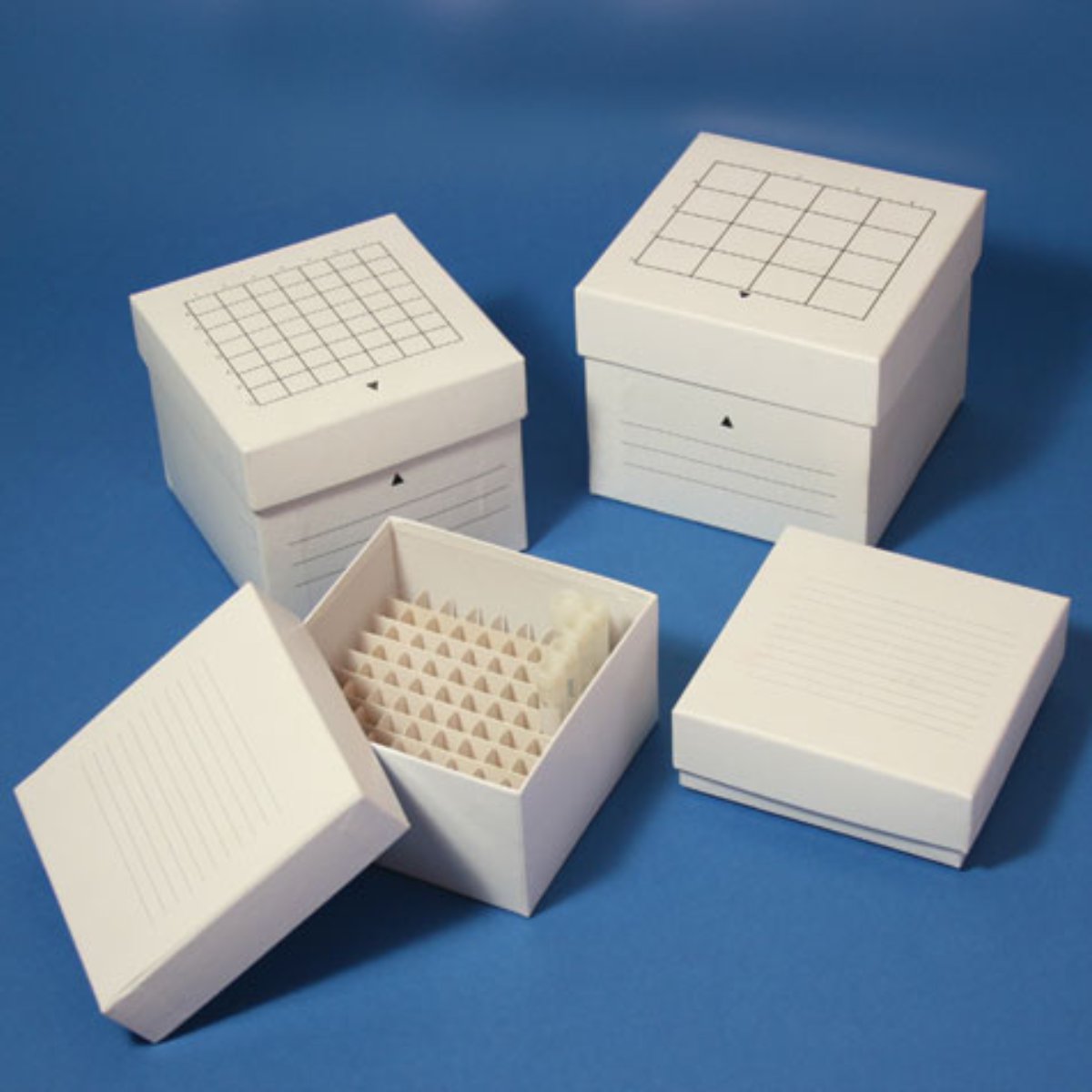 Freezing Box, 2in., Cardboard, 64-Place, 8x8 format, fits 1.0mL and 2.0mL CryoCLEAR vials, White