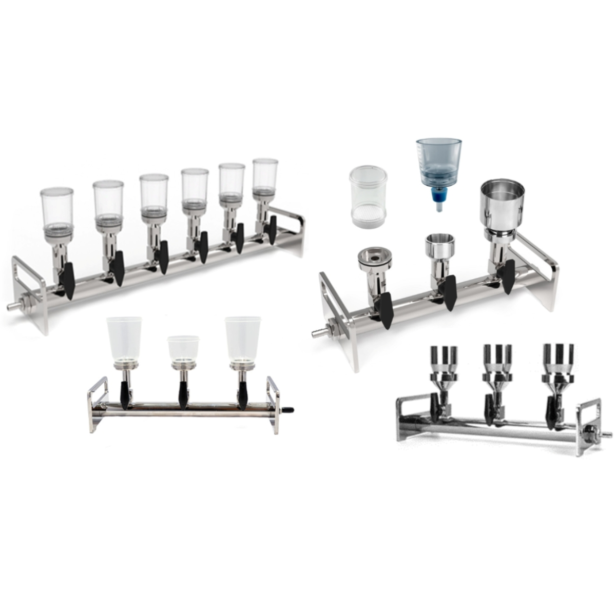 6-Branch Stainless Steel Manifold INCl 6 X 300 ml Stainless Steel Filter CuPS