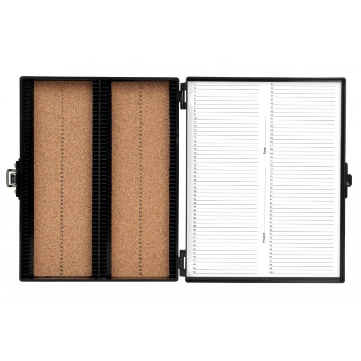 Premium Microscope Slide Box, 100-Place, Cork, Black
