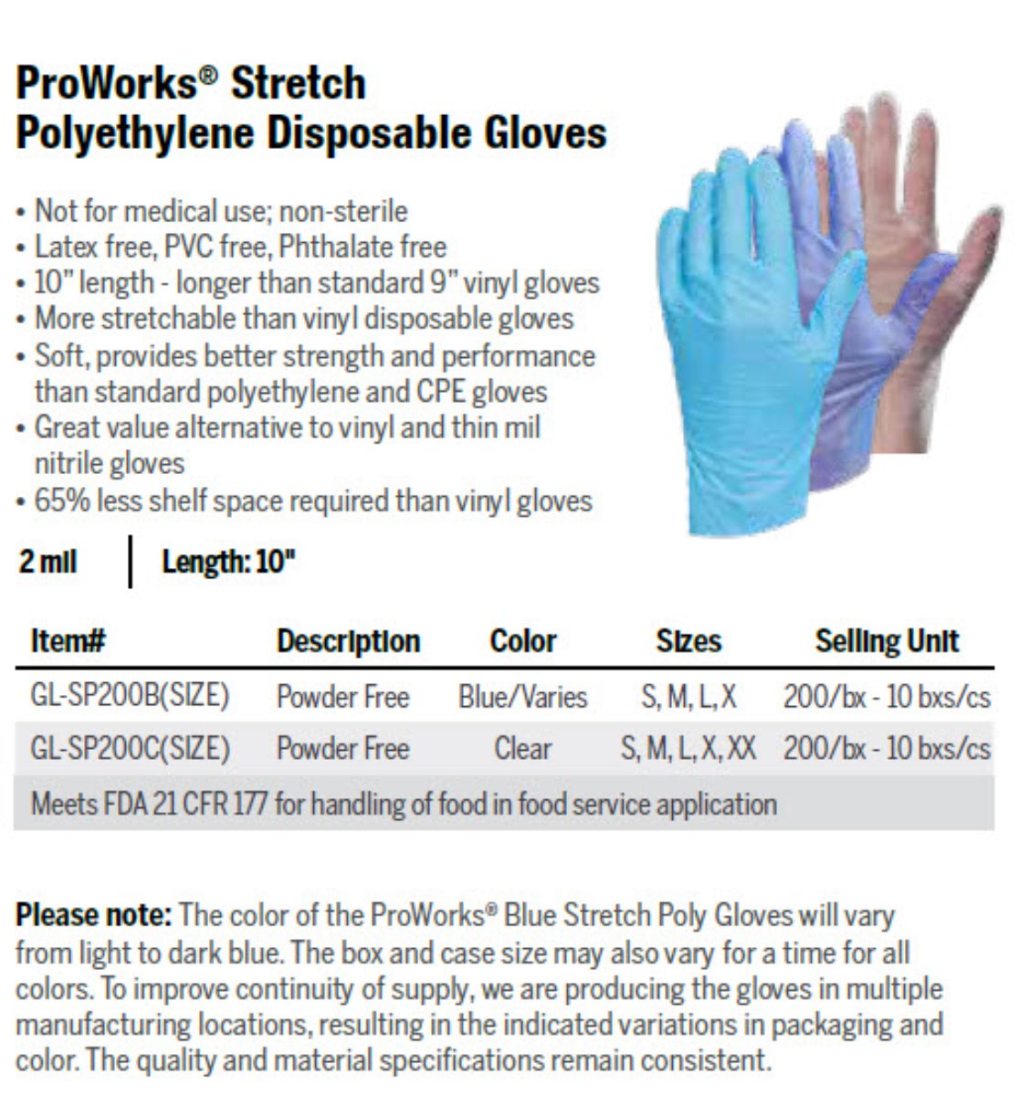 ProWorks® Stretch Polyethylene Gloves, S, CS2000