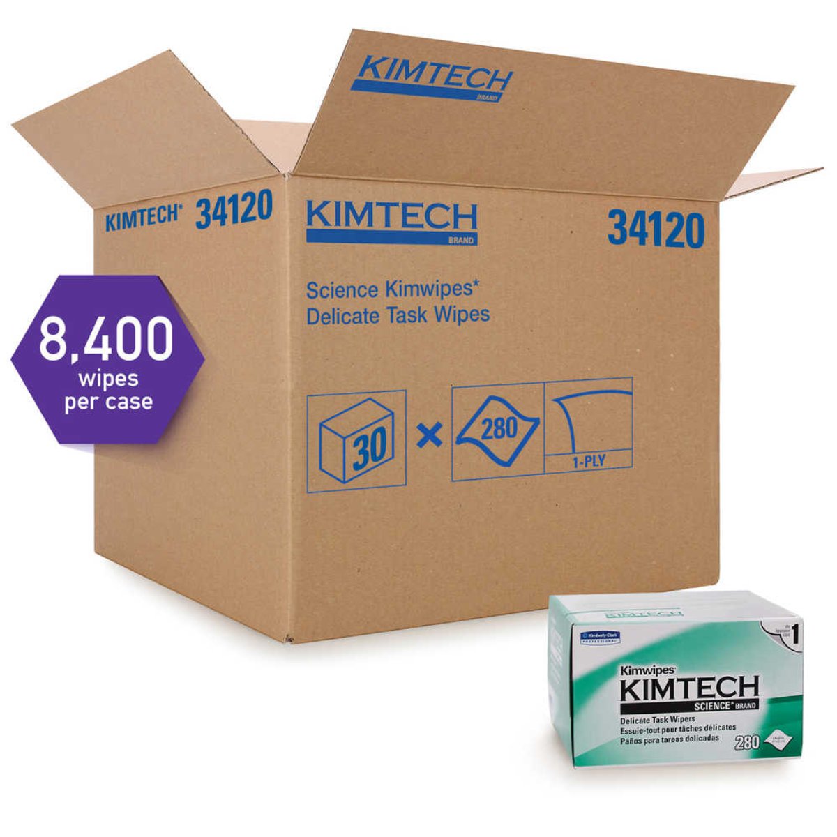 Kimwipes - 4.4in x 8.4in Delicate Task Wipers - Box 280 / Case 8,400