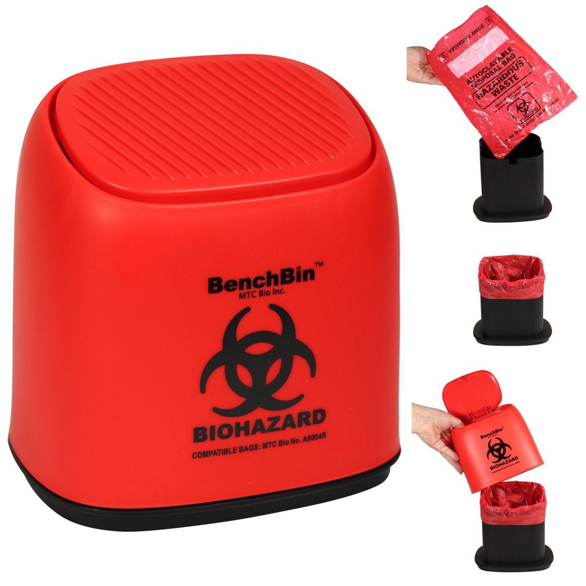BenchBin™ Benchtop Biohazard Bin, 1.5L, 7 x 5 x7in, 1/ea